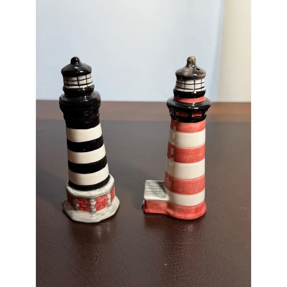 Vintage Lighthouse Salt and Pepper Shakers Ceramic Nautical Beach Decor Set